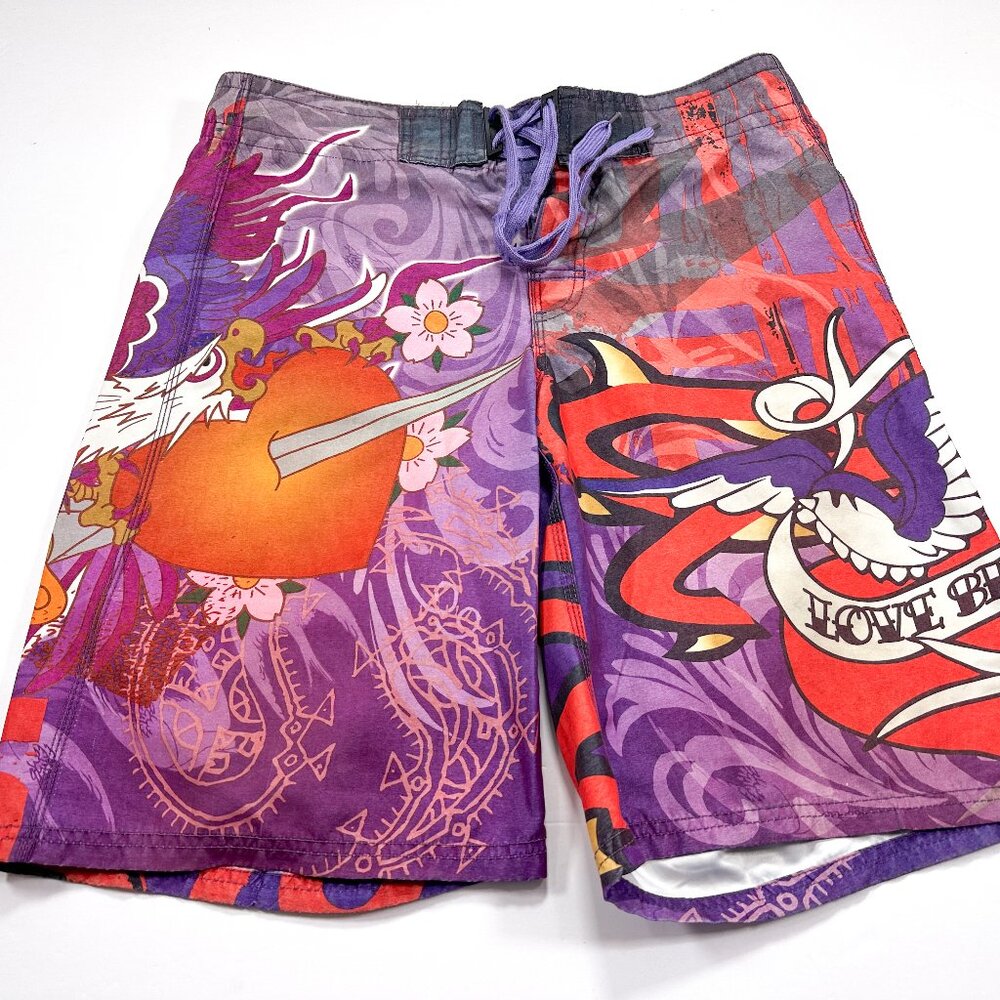 Tattoo Tattoo by Free Spirit Tiger Board Shorts Men’s Size M Love Hurts Eagle
